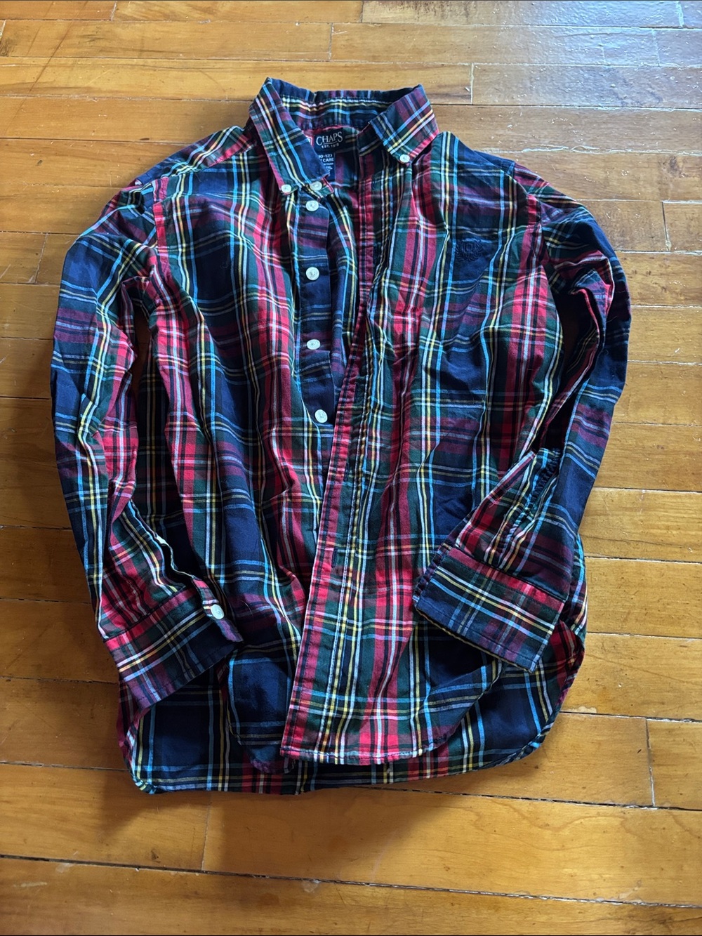 Chaps Red, Navy & Yellow Plaid Button-Down Shirt